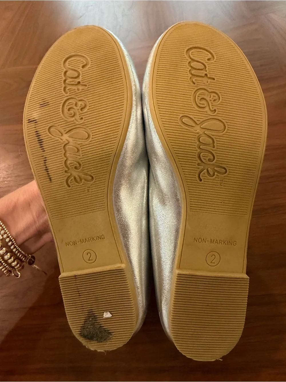 Cat & Jack Girls Silver Ballet Flats - Slip-On Comfort Size 2